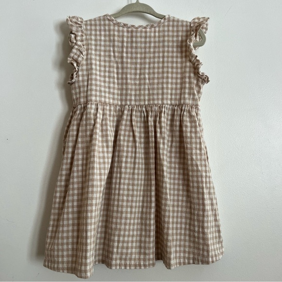 Charming Tan Checkered Kids Dress with Ruffles - Picture 5 of 7